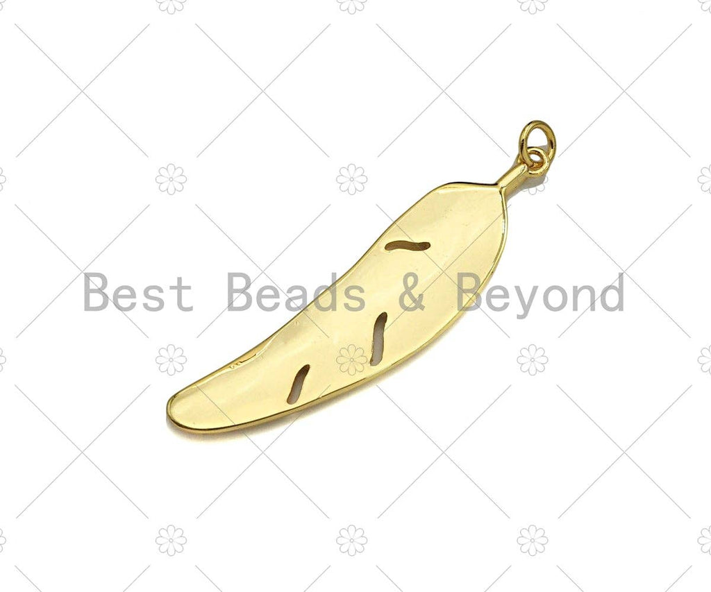 18K Gold Filled Feather Shape Pendant,CZ Micro Pave Gold Filled Charm, Necklace Bracelet Charm Pendant,12x48mm,Sku#Z1342
