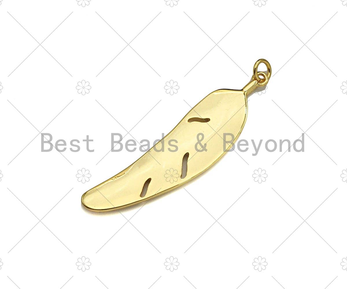 18K Gold Filled Feather Shape Pendant,CZ Micro Pave Gold Filled Charm, Necklace Bracelet Charm Pendant,12x48mm,Sku#Z1342