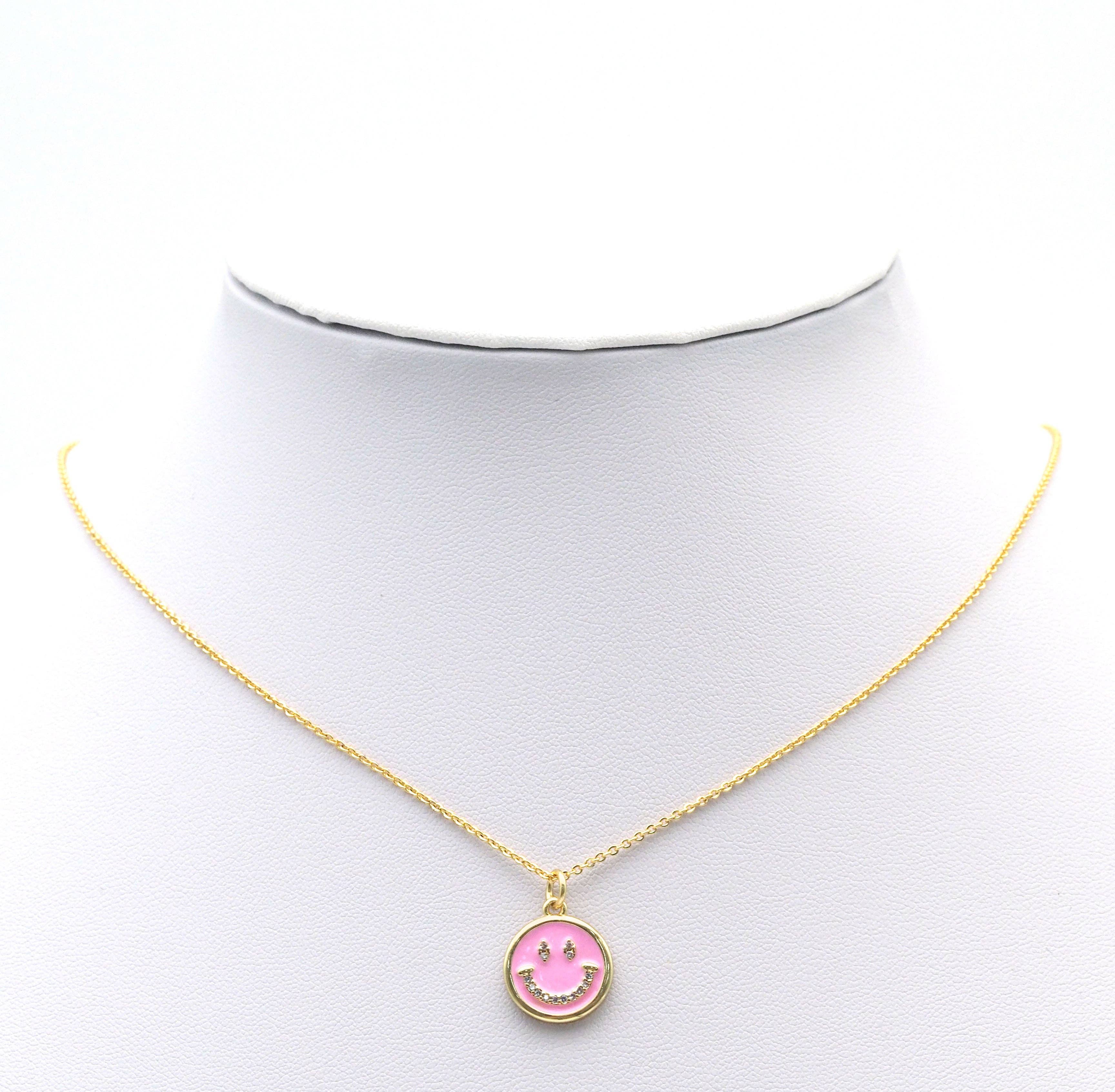 CZ Pave Enamel Smiley Face Charm, Sku#F1519C