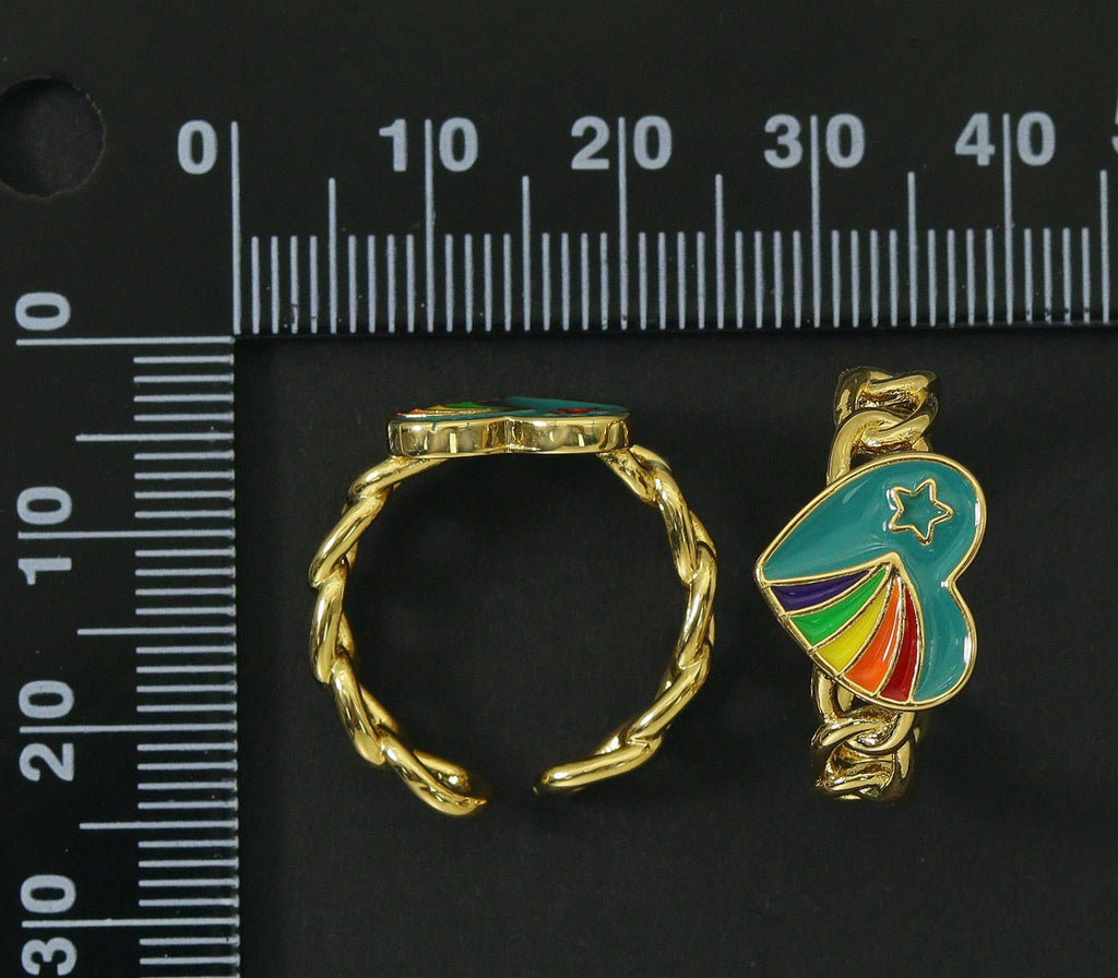Enamel Star and Rainbow Open Ring, Sku#JD29