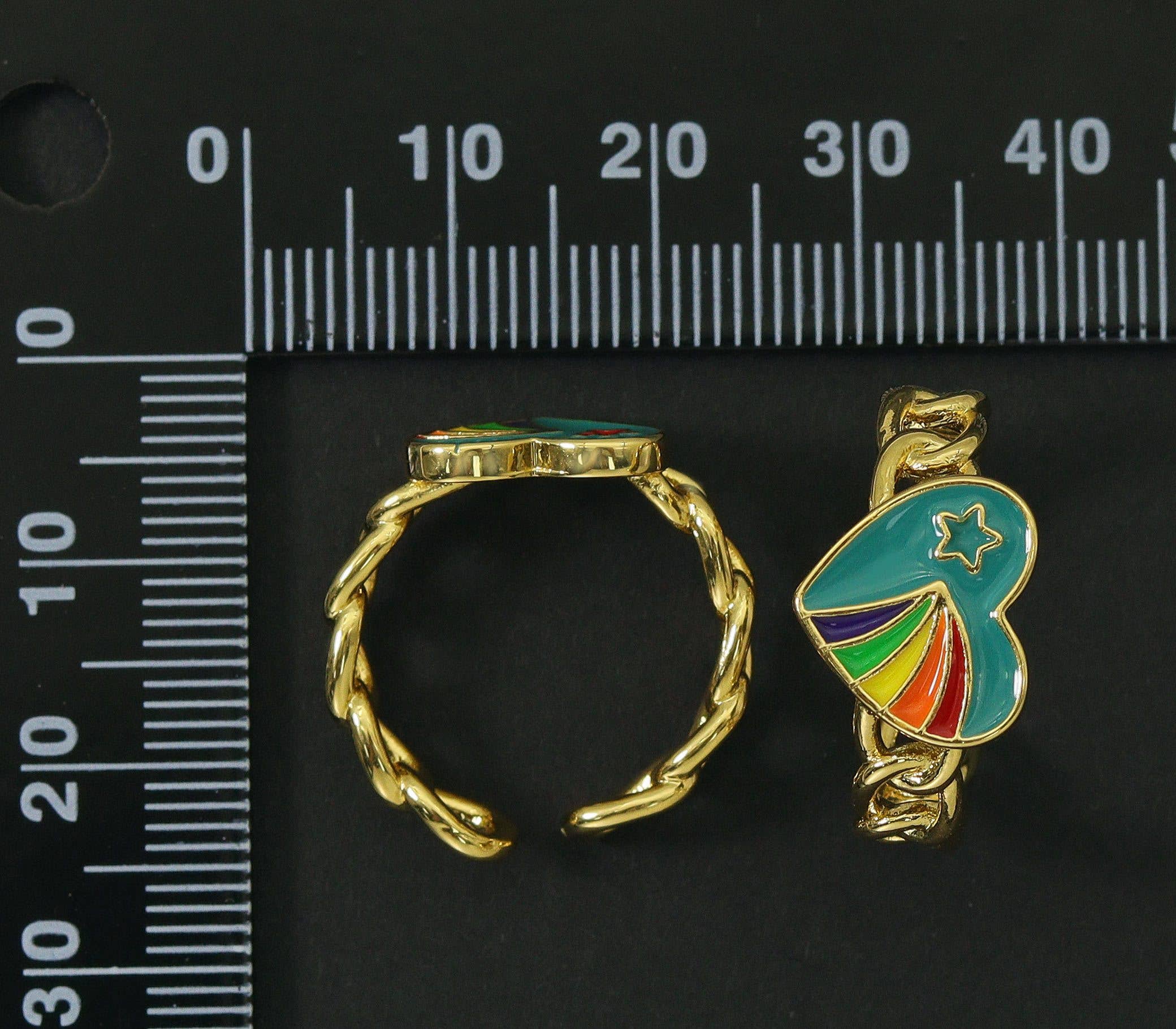 Enamel Star and Rainbow Open Ring, Sku#JD29