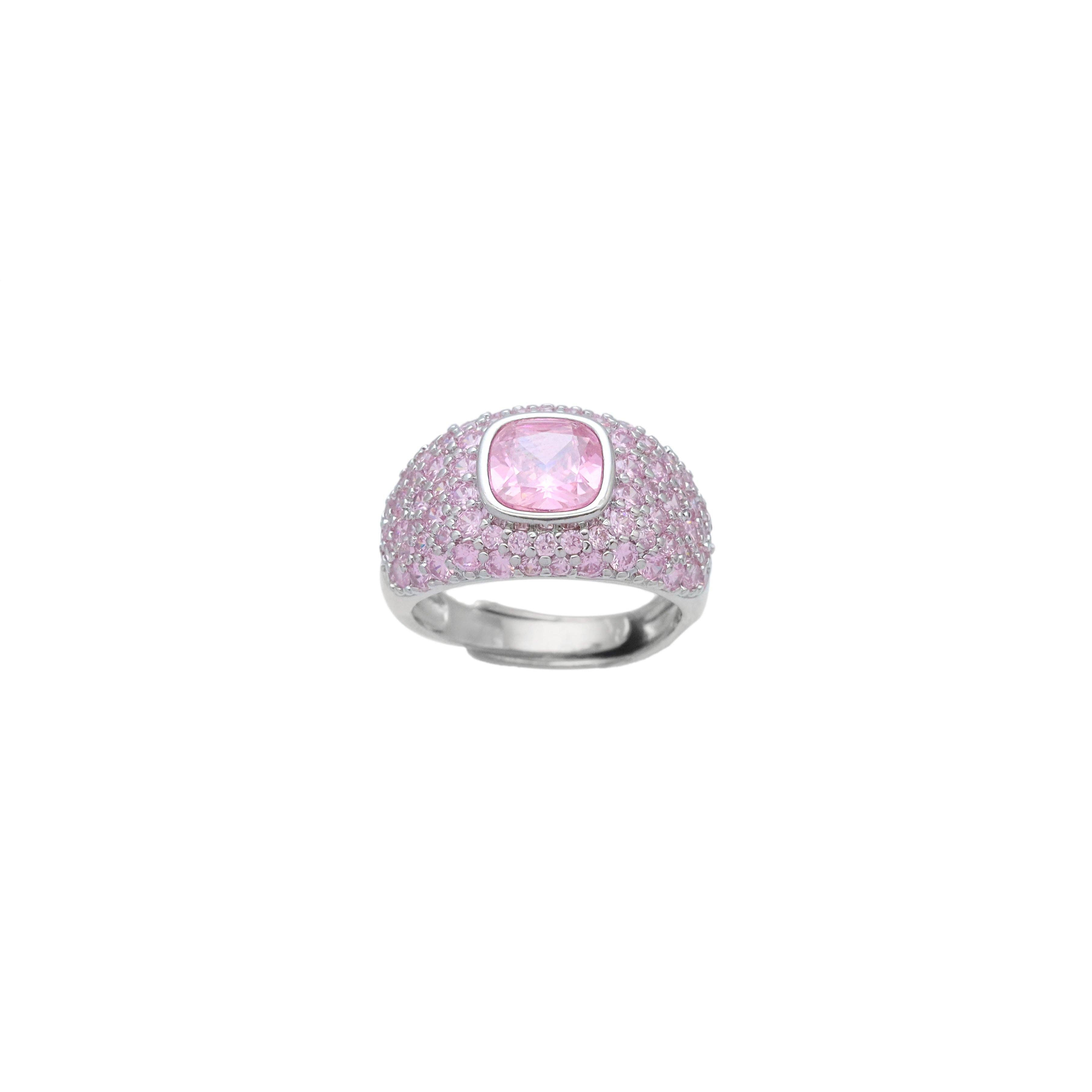 Big Pink Square CZ Statement Adjustable Ring, Sku#A329