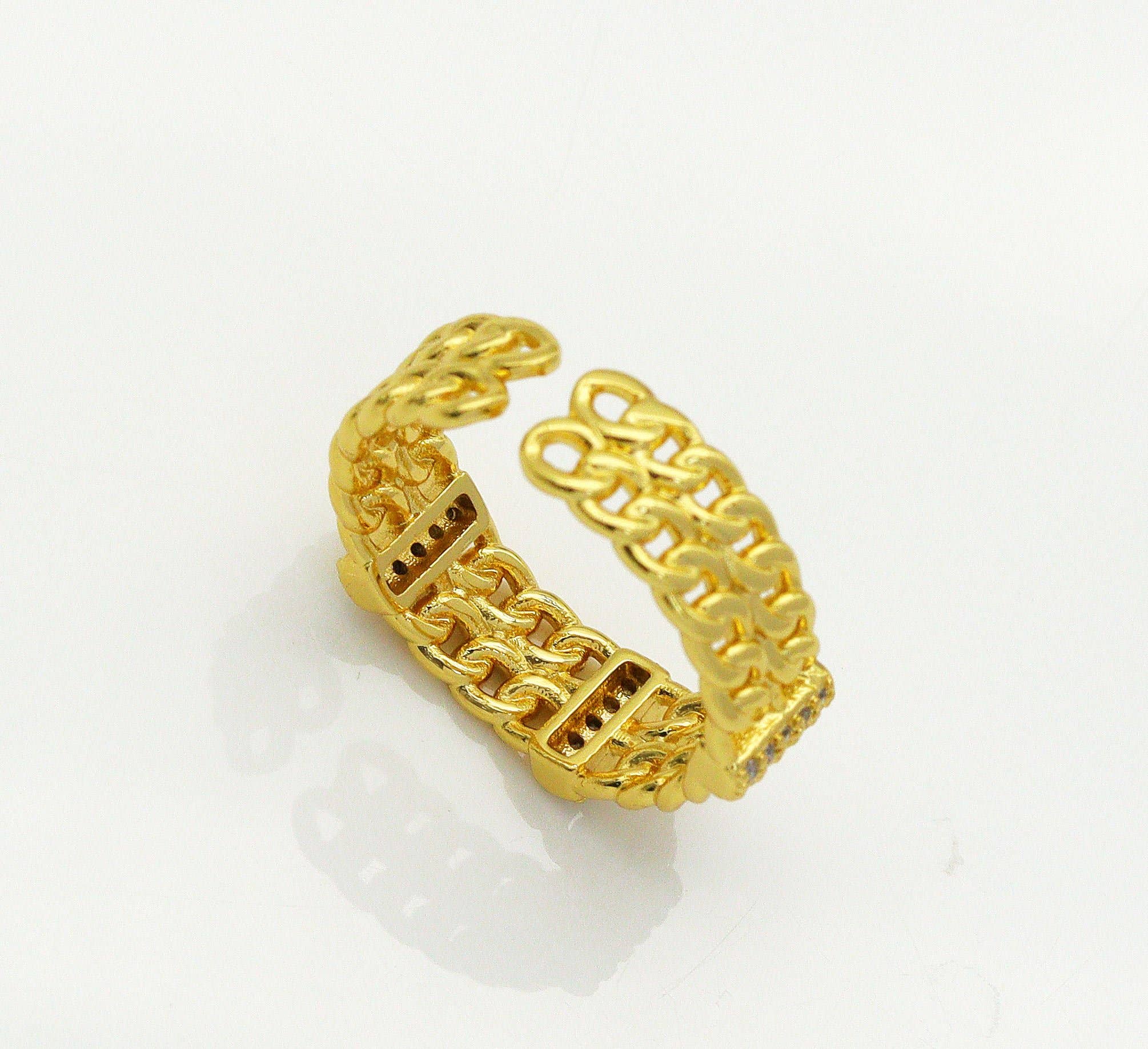 CZ Double Link Chain Shape Adjustable Ring, Sku#X334