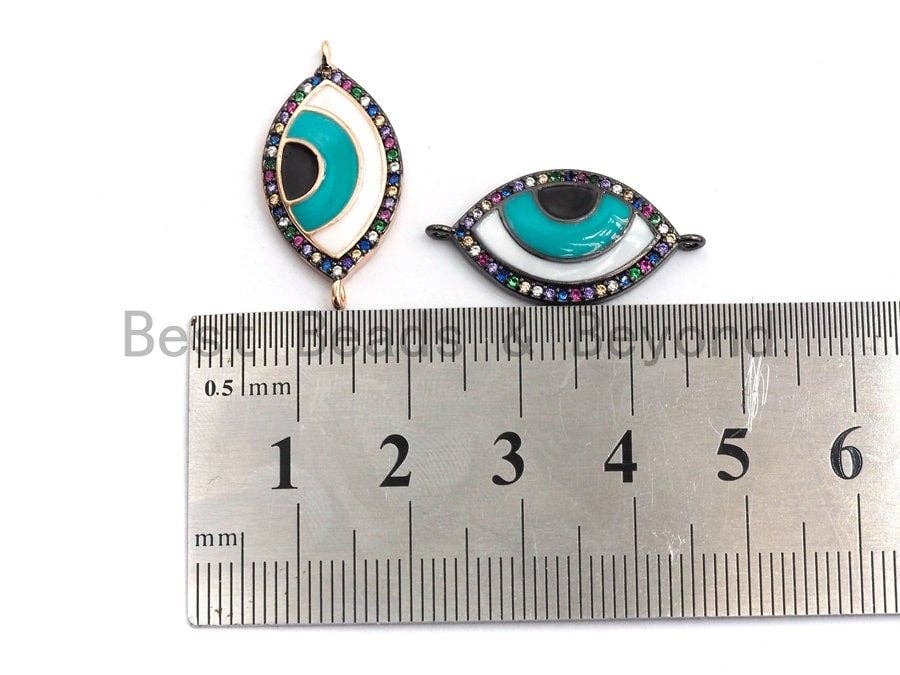 Enamel White Tear Green Evil Eye Connector,Colorful CZ Micro Pave Oil Drop Eye Connector,Enamel Jewelry,13x25mm,sku#E453C