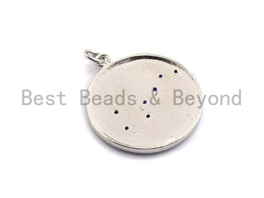 Royal Blue White Enamel Moon Star Plough Pendant, Enamel Pendant,Enamel Round Pendant, Oil Drop Jewelry Findings, 24x28mm,sku#Z365