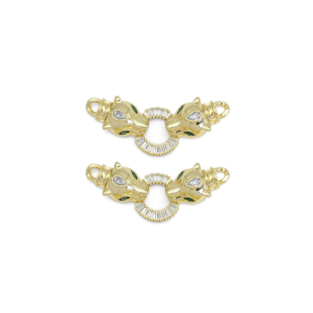 CZ Gold Leopard Head Connector for Necklace Bracelet Making, Sku#LD460