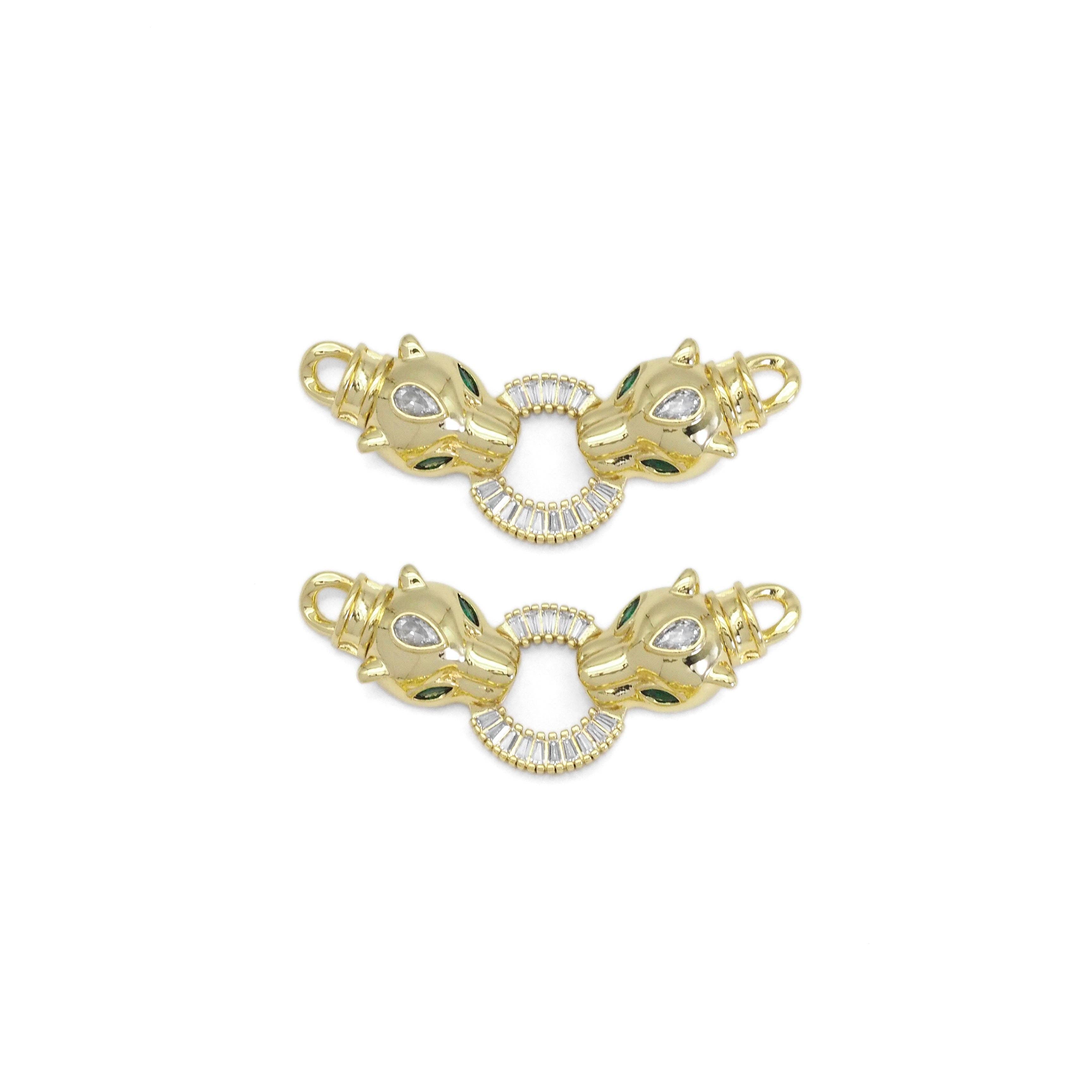 CZ Gold Leopard Head Connector for Necklace Bracelet Making, Sku#LD460