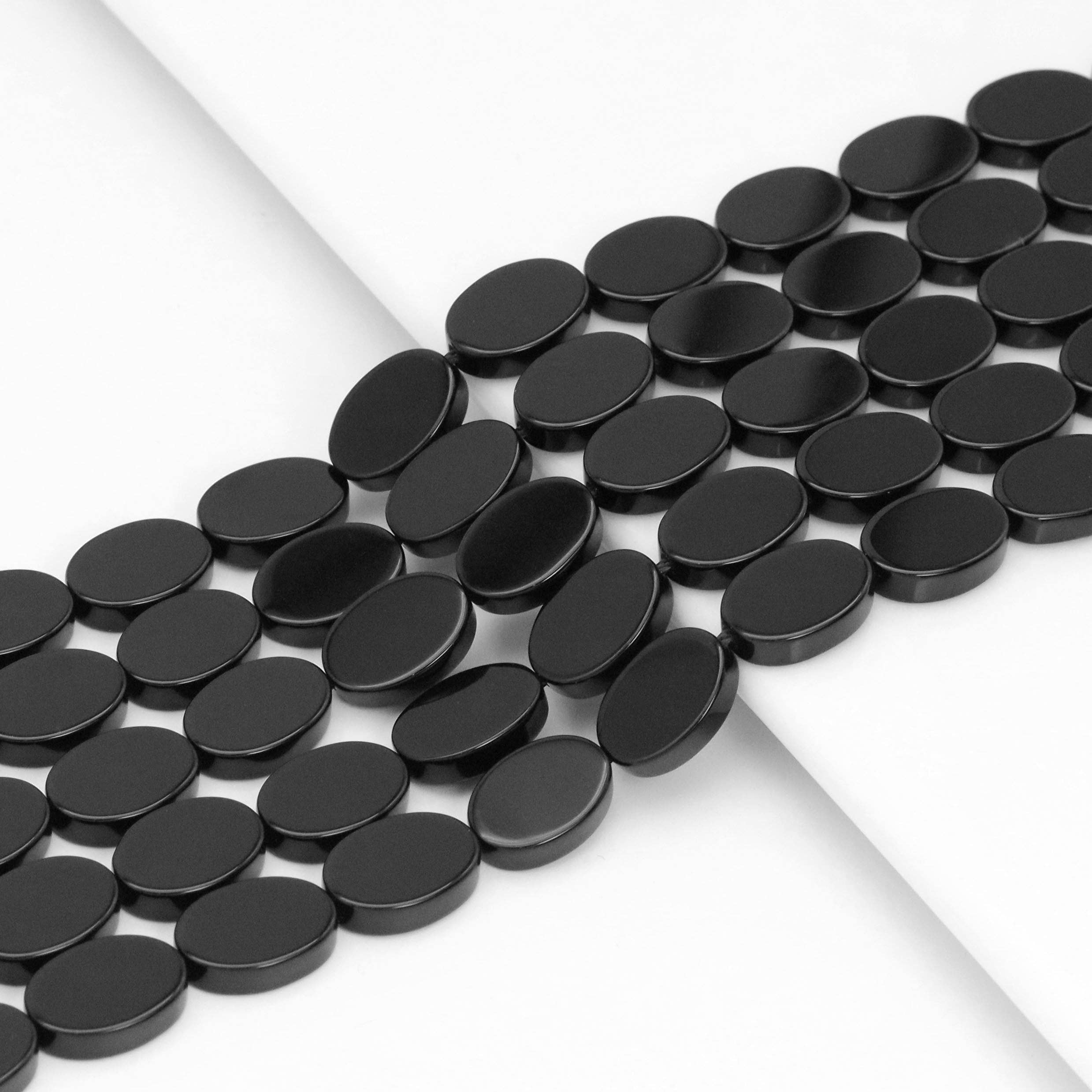 Black Onyx Smooth Flat Oval Beads, Sku#Q44