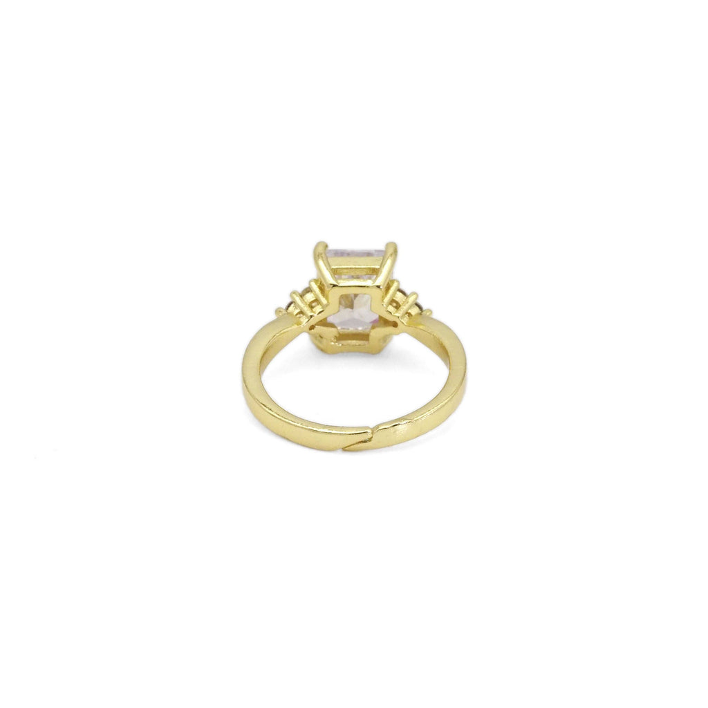 Gold Clear Rectangle CZ Adjustable Ring, Sku#A117