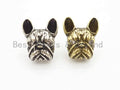 Antique Gold/Silver Bulldog Animal Head Bead, CZ Pave Mini Bulldog spacer beads, Dog Charm, Men's Bracelet DIY, 9x11x6mm, sku#Y134
