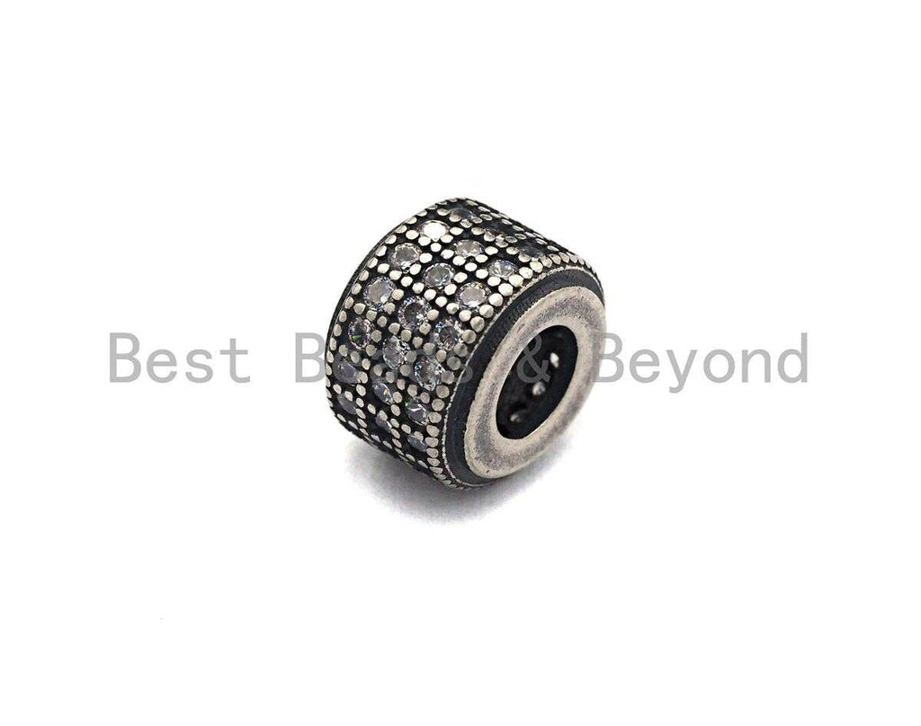 Antique Silver CZ Large Hole Cylinder/Drum Barrel Micro Pave Beads, sku#X125