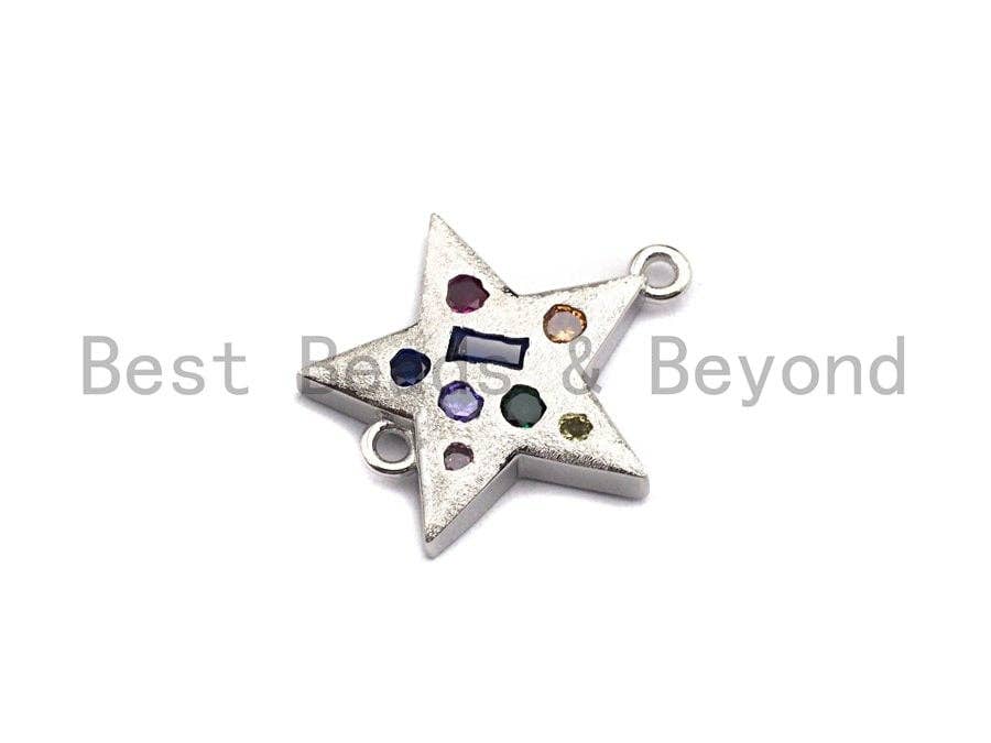 Colorful CZ Micro Pave Five Point Star Shape Connector,Cubic Zirconia Star Connector, Gold/Silver Tone,16x18mm,sku#Y218