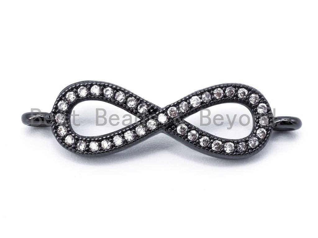 Clear CZ Micro Pave Gold Infinity Loop Link Connector, Cubic Zirconia Connector Charm for Jewelry Making, 27x7mm,sku#E124C