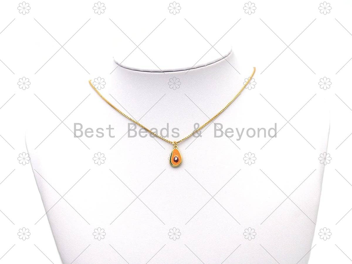 Enamel Avocado Shape Pendant,18K Gold Filled Fruit Charm, Necklace Bracelet Charm Pendant, Sku#Y586