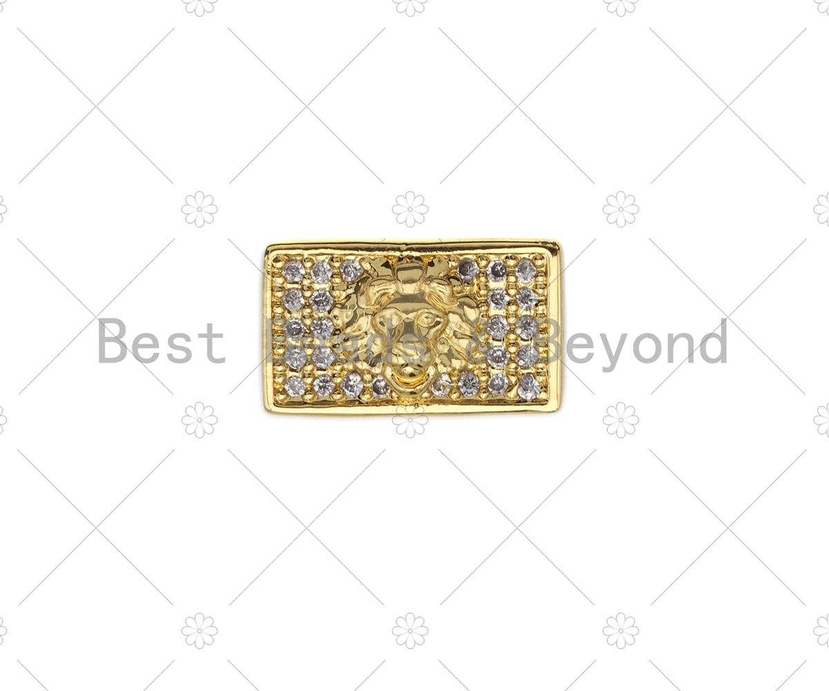 CZ Large Hole Embossment Lion Head Spacer Micro Pave Beads, Cubic Zirconia Cuboid Space Beads, Men's Bracelet Findings, 13x7mm, SKU#LD07