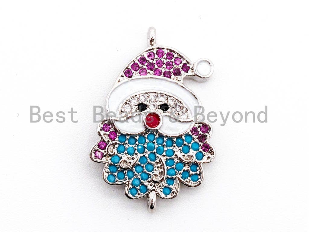 CZ Micro Pave Santa Claus Christmas Connector Charm, Cubic Zirconia Santa Christmas Charms Findings, 16x24mm, sku#E362