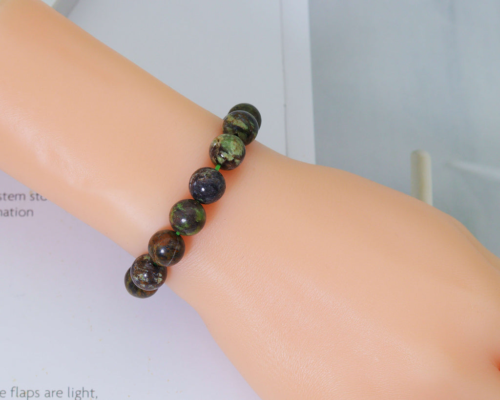 Natural Green Brown Brazil Opal Round Smooth Stretchy Bracelet, Sku#EF141