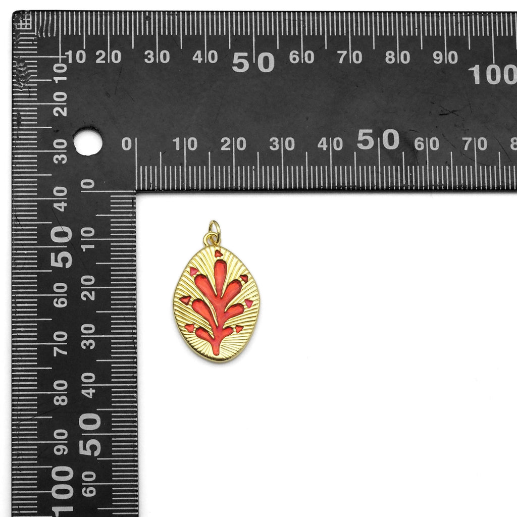 Gold Red Enamel Leaf Shape Charm, Sku#Y803