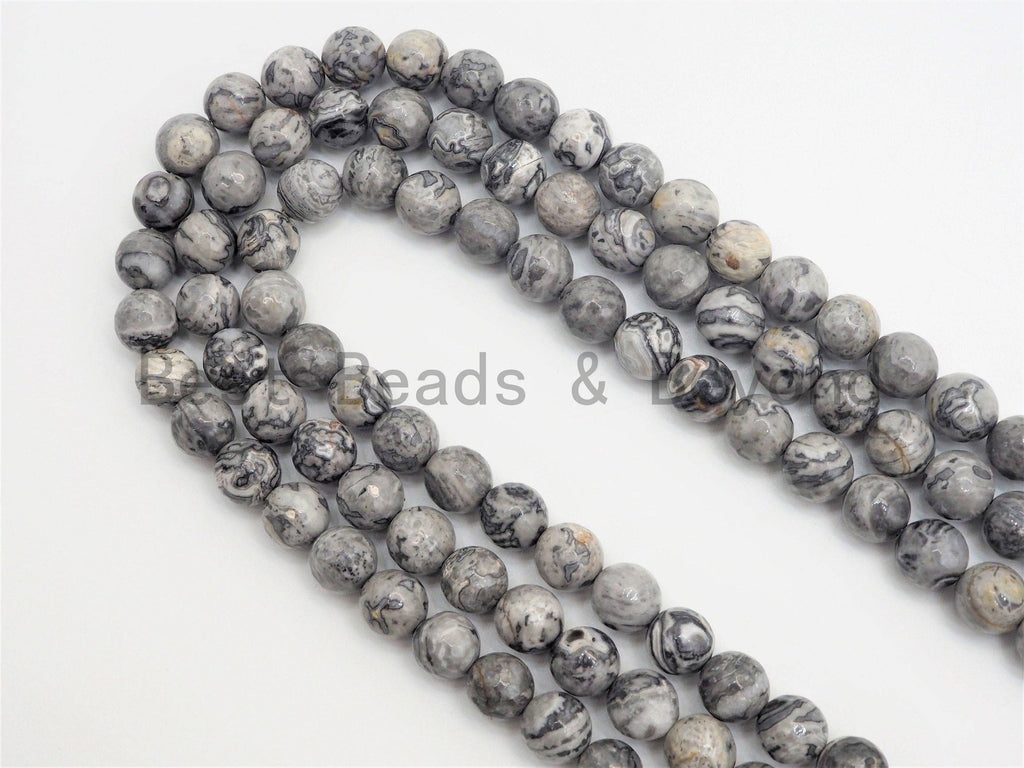 Quality Natural Map Jasper Faceted Round Beads,6mm/8mm/10mm/12mm Gray Gemstone Beads,15.5" Full Strand,SKU#U393