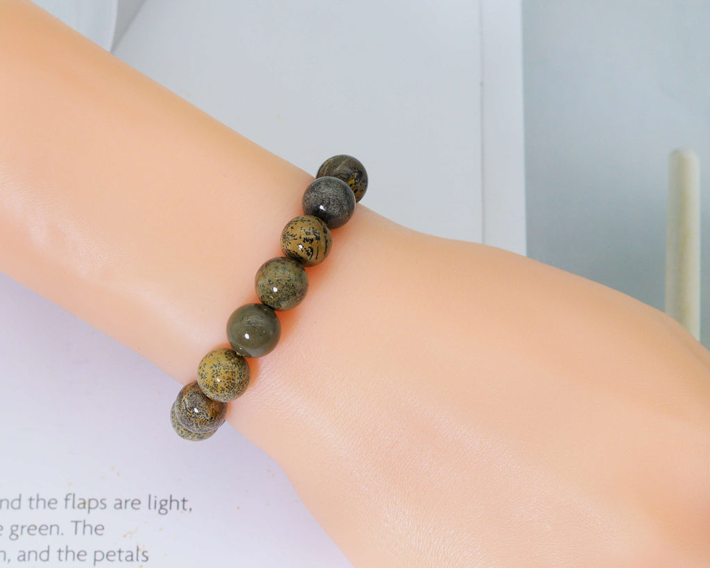 Natural Grass Flower Jasper Stretchy Bracelet, Sku#EF140