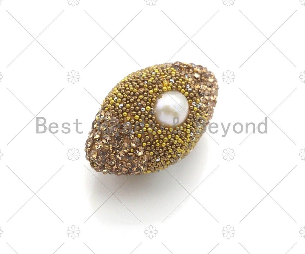 NEW Style Oval Football Shape Druzy Rhinestone Spacer Beads, Gold Tone Druzy Pearl Crystal Beads, Pave Rhinestone Spacer, 17x26mm, sku#V63