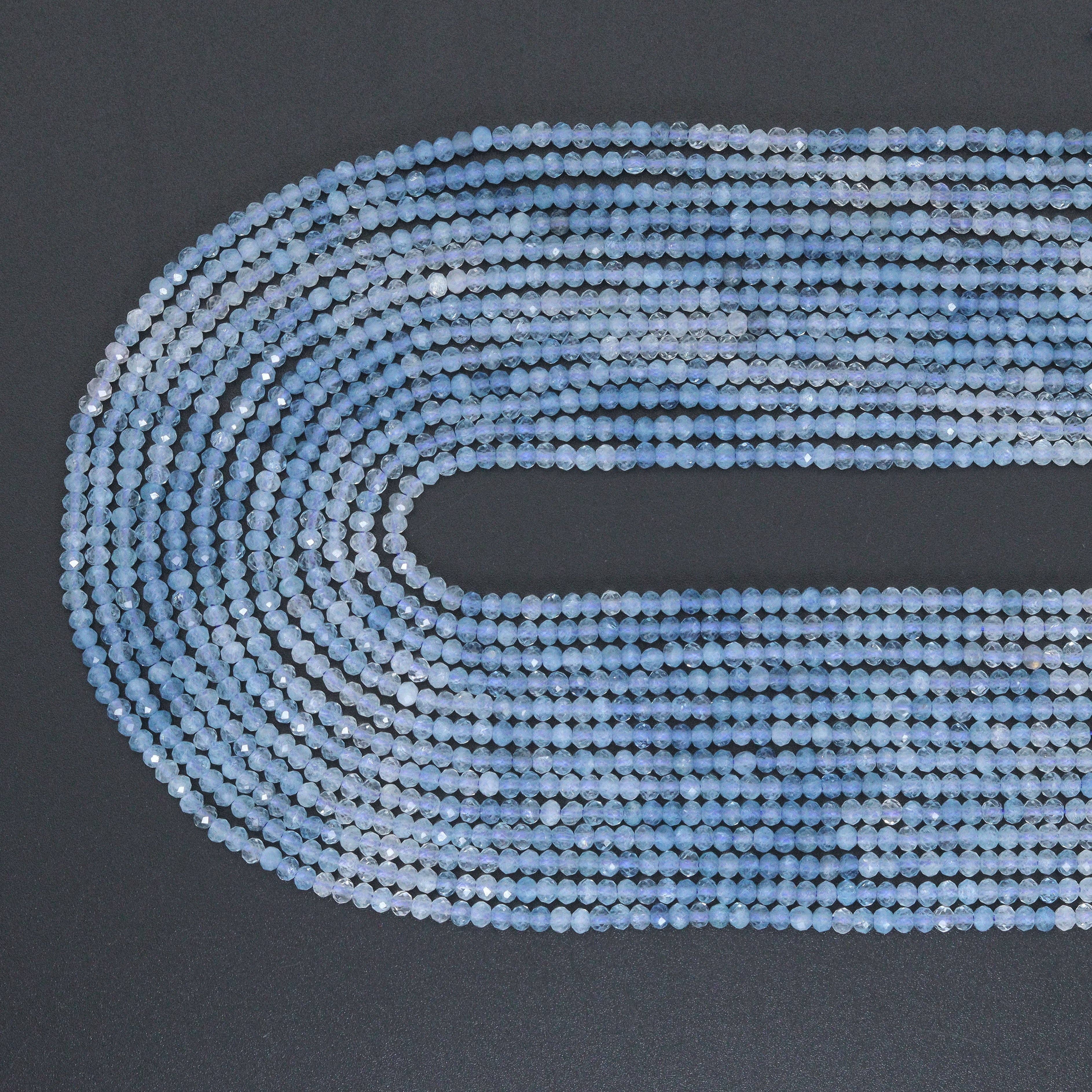 2x3mm Genuine Aquamarine Rondelle Faceted Beads, Sku#U2190-1