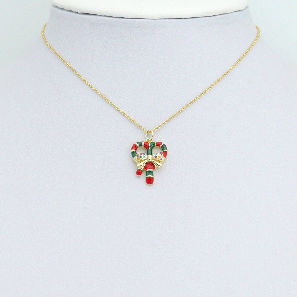 Gold Colorful Enamel Christmas Candy Cane Charm Pendant,Sku#LK1223