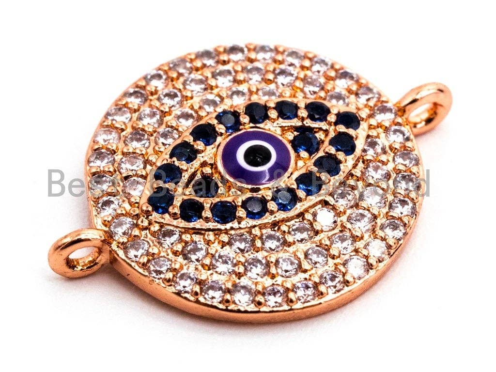 CZ Micro Pave Blue Evil Eyes Coin Connector Beads, Cubic Zirconia Space Connector, Micro pave findings 15x20mm,sku#E354