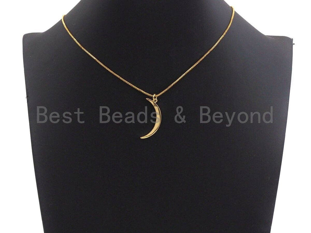 Crescent Moon Pendant, Cubic Zirconia Pendant, Silver/Gold/Rose Gold, 13x29mm, Sku#Z483