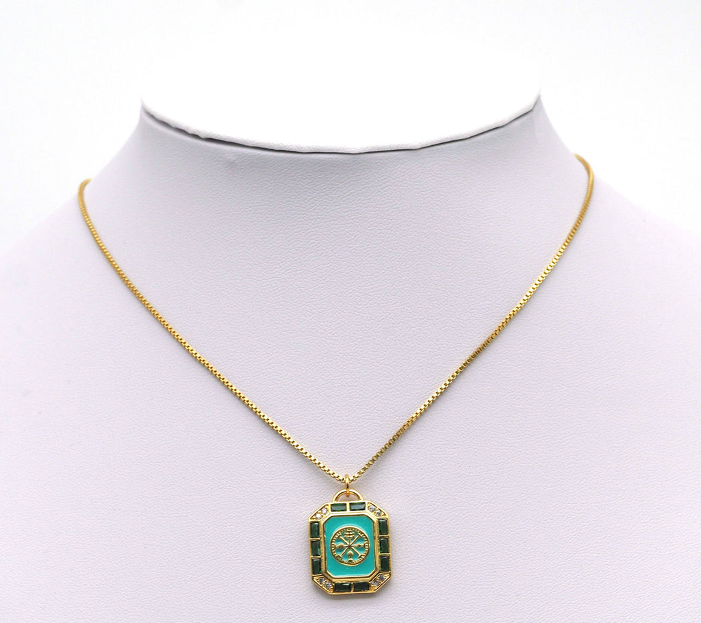 CZ Enamel Rectangle Pendant, Sku#Y647