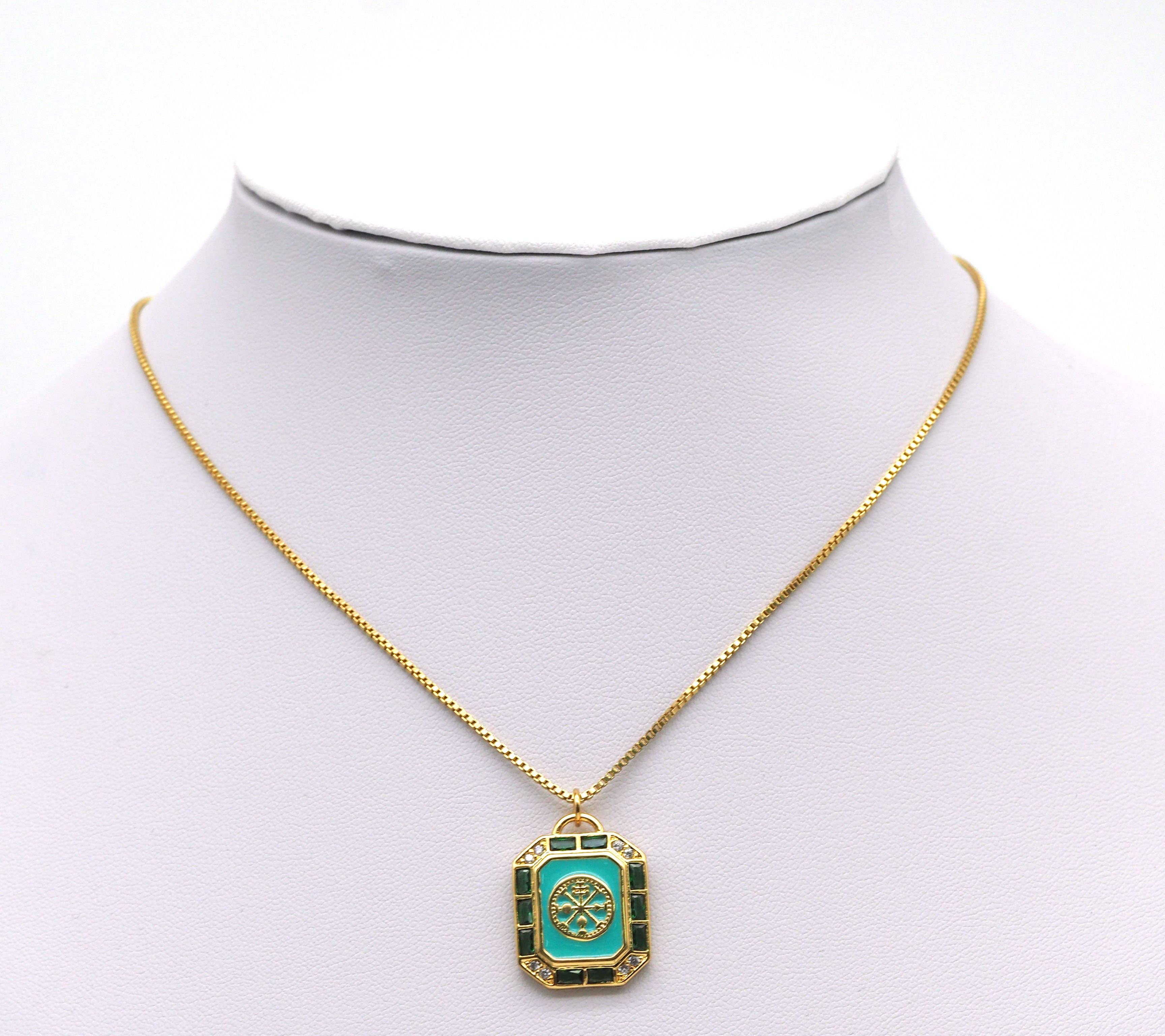 CZ Enamel Rectangle Pendant, Sku#Y647