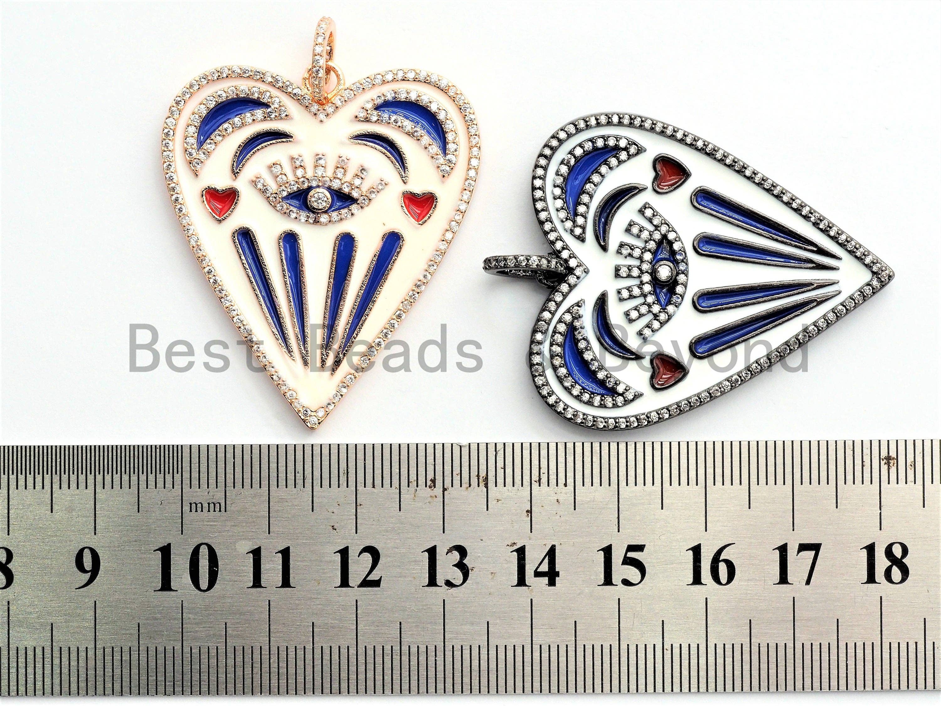 Large Enamel Colorful Heart Shape With Evil Eye Moon Heart Pendant,CZ Micro Pave Oil Drop pendant, Heart Enamel pendant,37x42mm,sku#F579