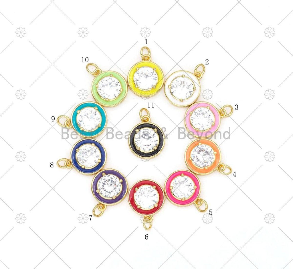 Big Clear CZ Micro Pave on Enamel Colorful Round Coin Shape Pendant,Sku#F1443C