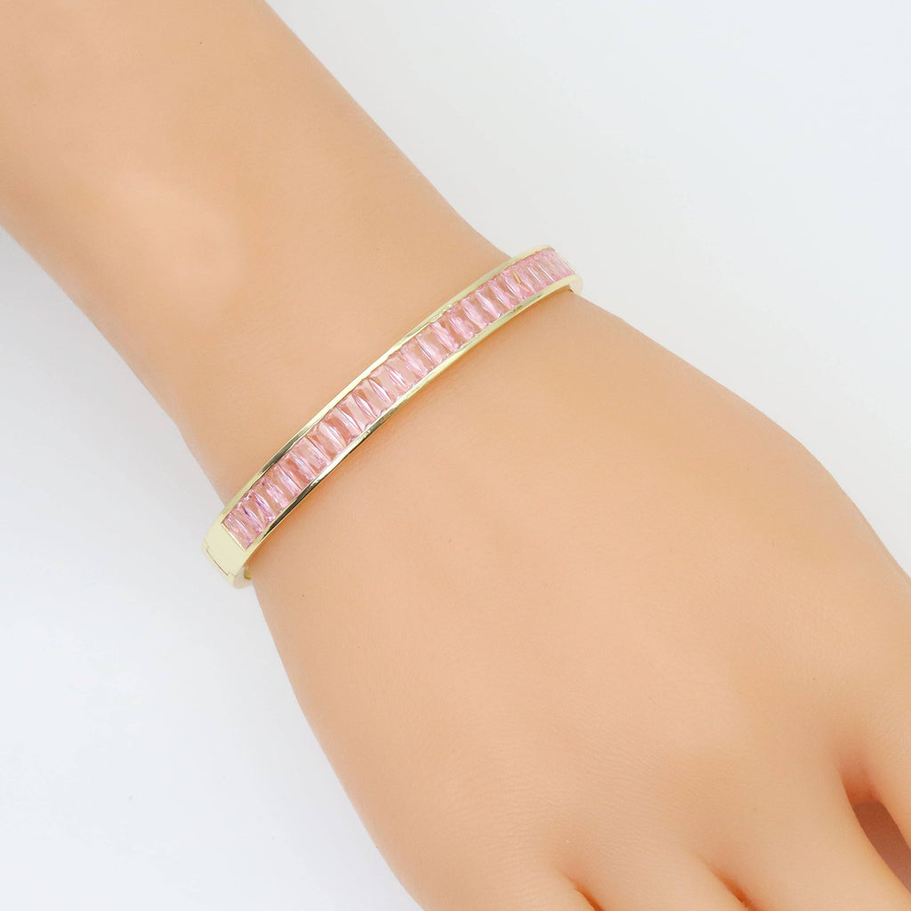 Colorful Baguette CZ Pave Round Gold  Bracelet, Sku#ML81