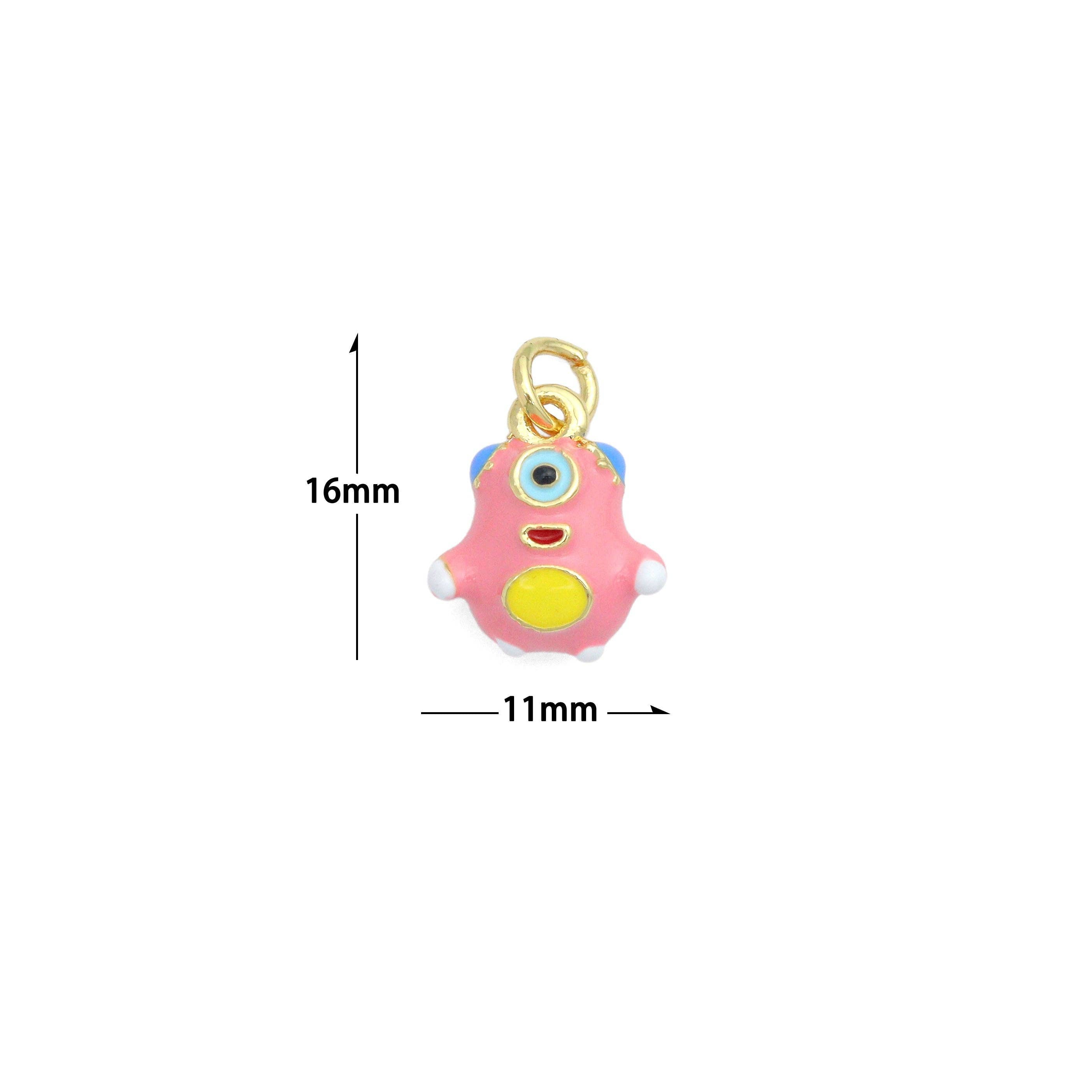 Pink Enamel Gold One eyed Monster Charm Pendant,Sku#LD710