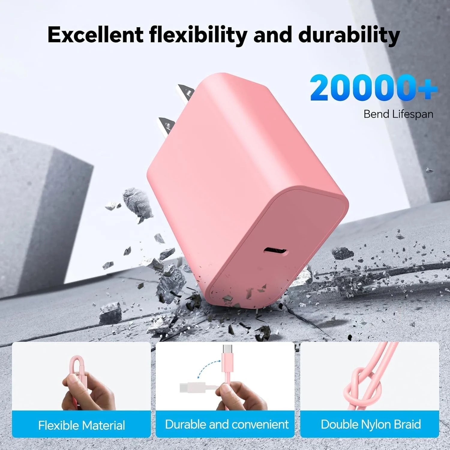 2 Pack Pink USB C Charger Blocks with 6FT Cords for iPhone 17/16/15 - Compatible with iPhone Air, Pro & Max Models
