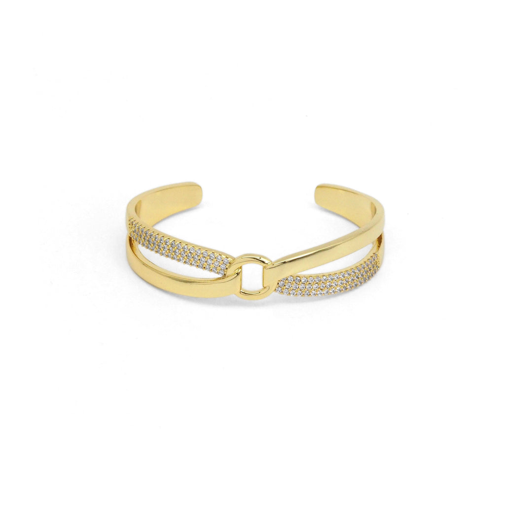 Gold CZ Cross over Adjustable Bracelet, Sku#LX290