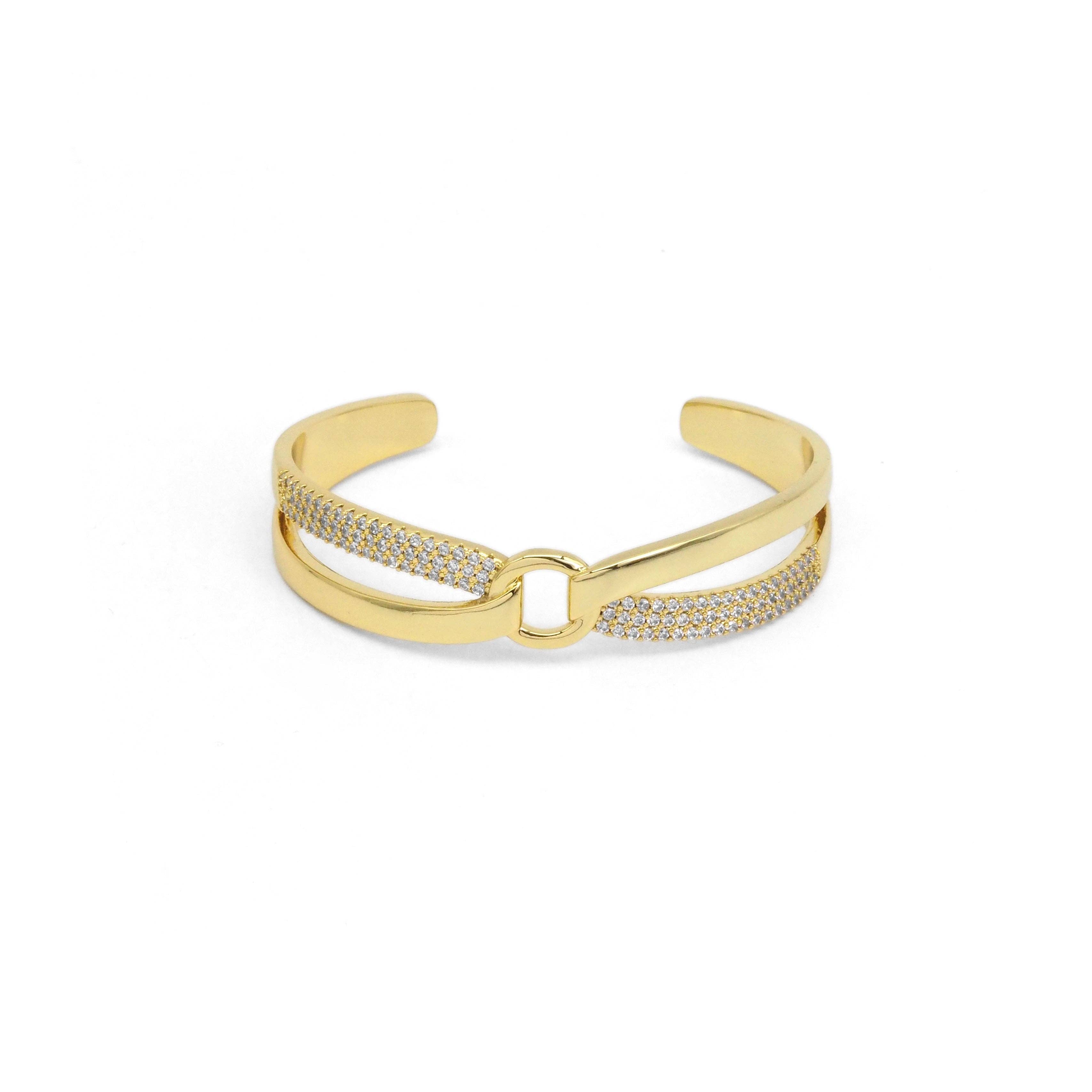 Gold CZ Cross over Adjustable Bracelet, Sku#LX290