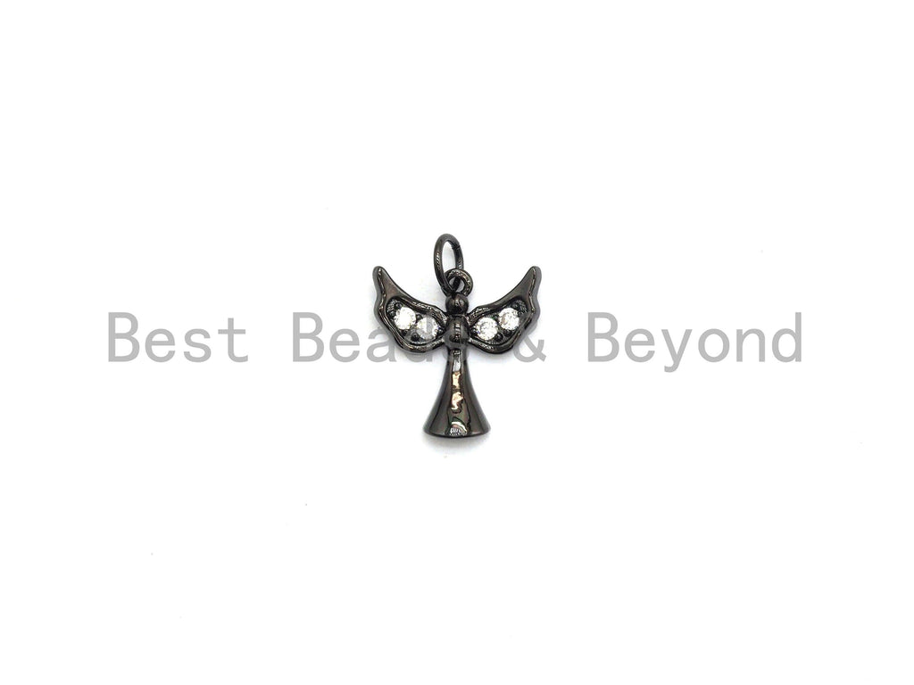 CZ Micro Pave Angel Shape Pendant, Cubic Zirconia Cross With Wing Charm, Silver/Gold/Rose Gold/Black Tone, 14x14mm, Sku#Y184