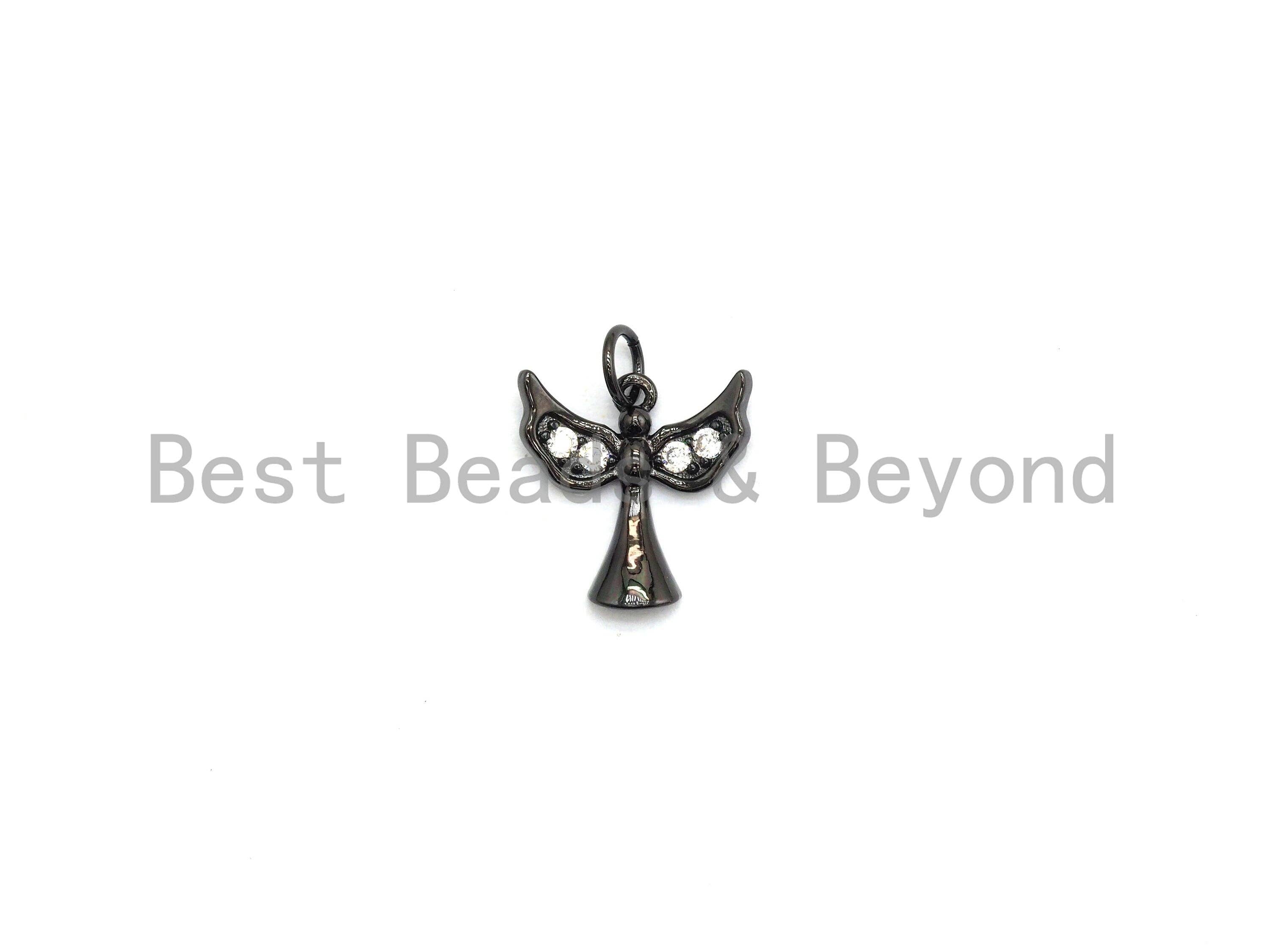 CZ Micro Pave Angel Shape Pendant, Cubic Zirconia Cross With Wing Charm, Silver/Gold/Rose Gold/Black Tone, 14x14mm, Sku#Y184