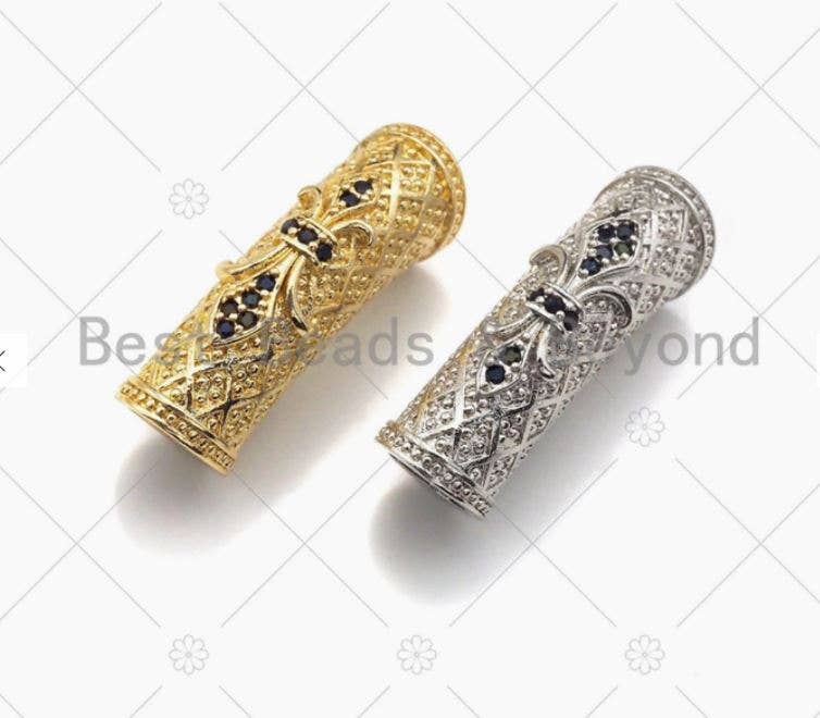 Black CZ Micro Pave Curved Tube Beads, Sku#ML23