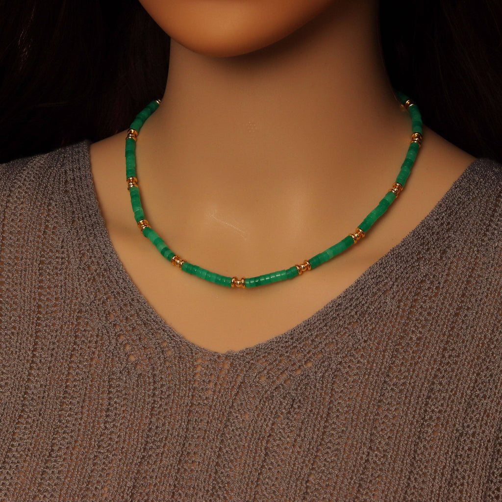 4mm Green Jade Gold Spacer Necklace, sku#EF541