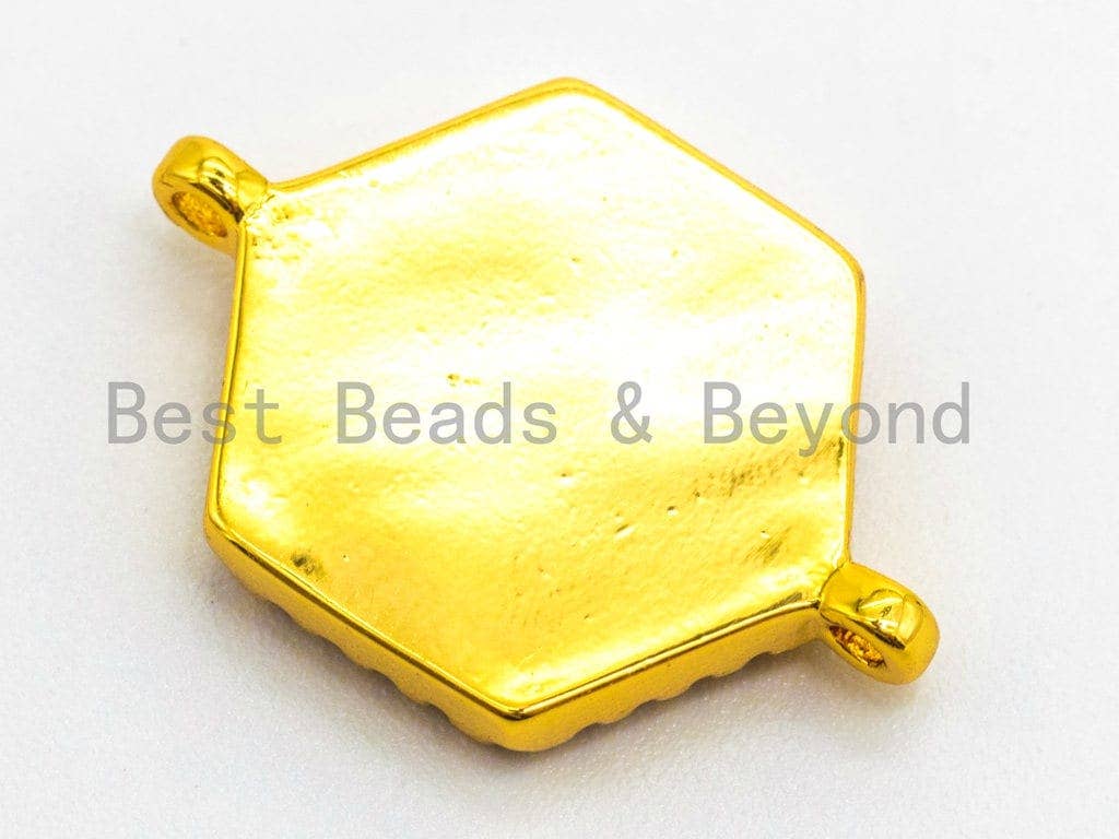 CZ Micro Pave Abalone Hexagon Shape Connector, Cubic Zirconia Space Connector, Abalone Shell CZ Charm,  14x20mm, 1pc/2pcs,SKU#E352