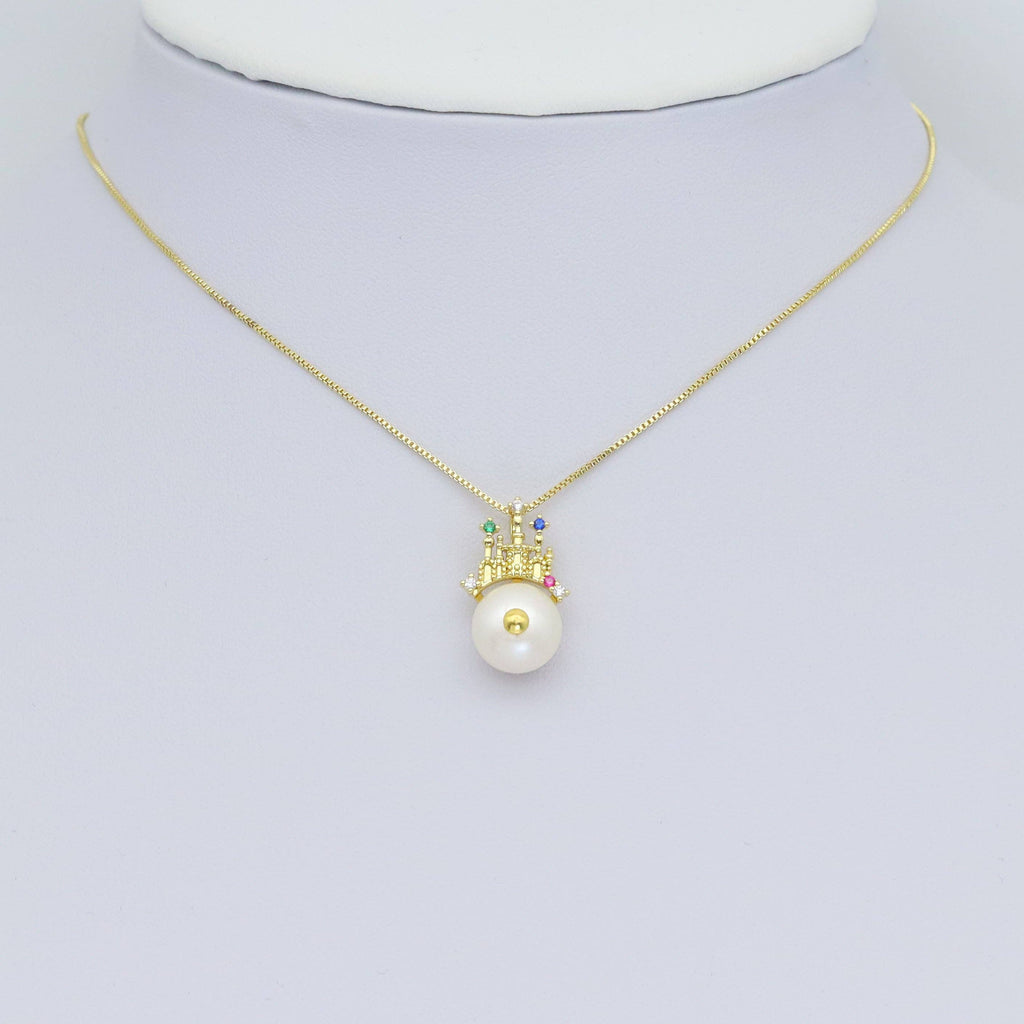 Colorful CZ Castle Freshwater Pearl Pendant, Sku#Y964