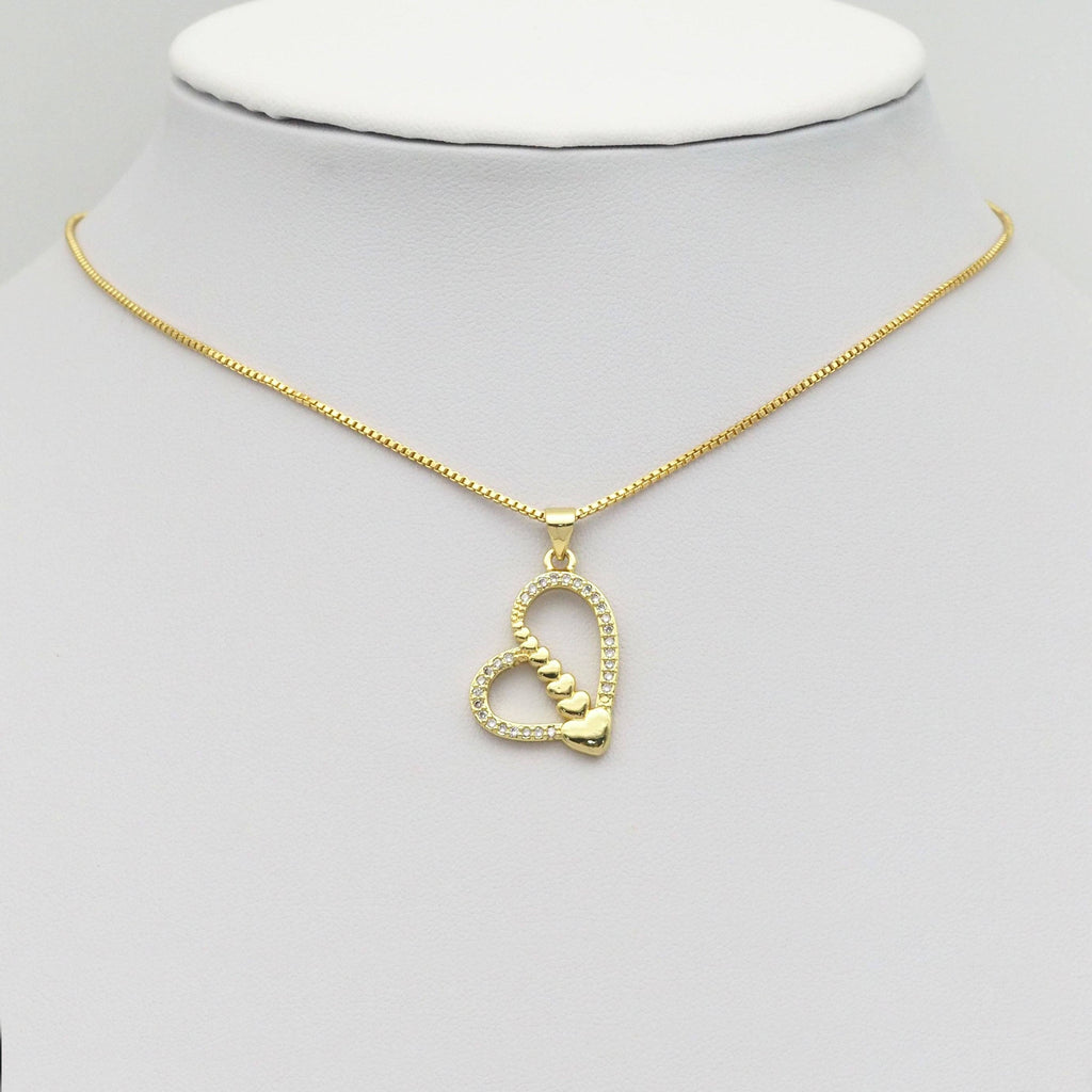 Gold CZ Unbalanced String Heart Charm, Sku#LK879