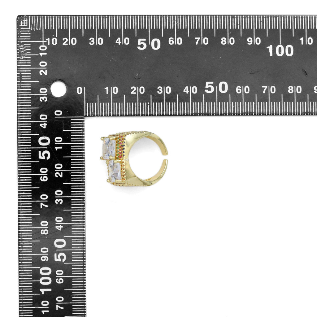 Clear CZ Two Big Square Statement Adjustable Ring, Sku#LX542