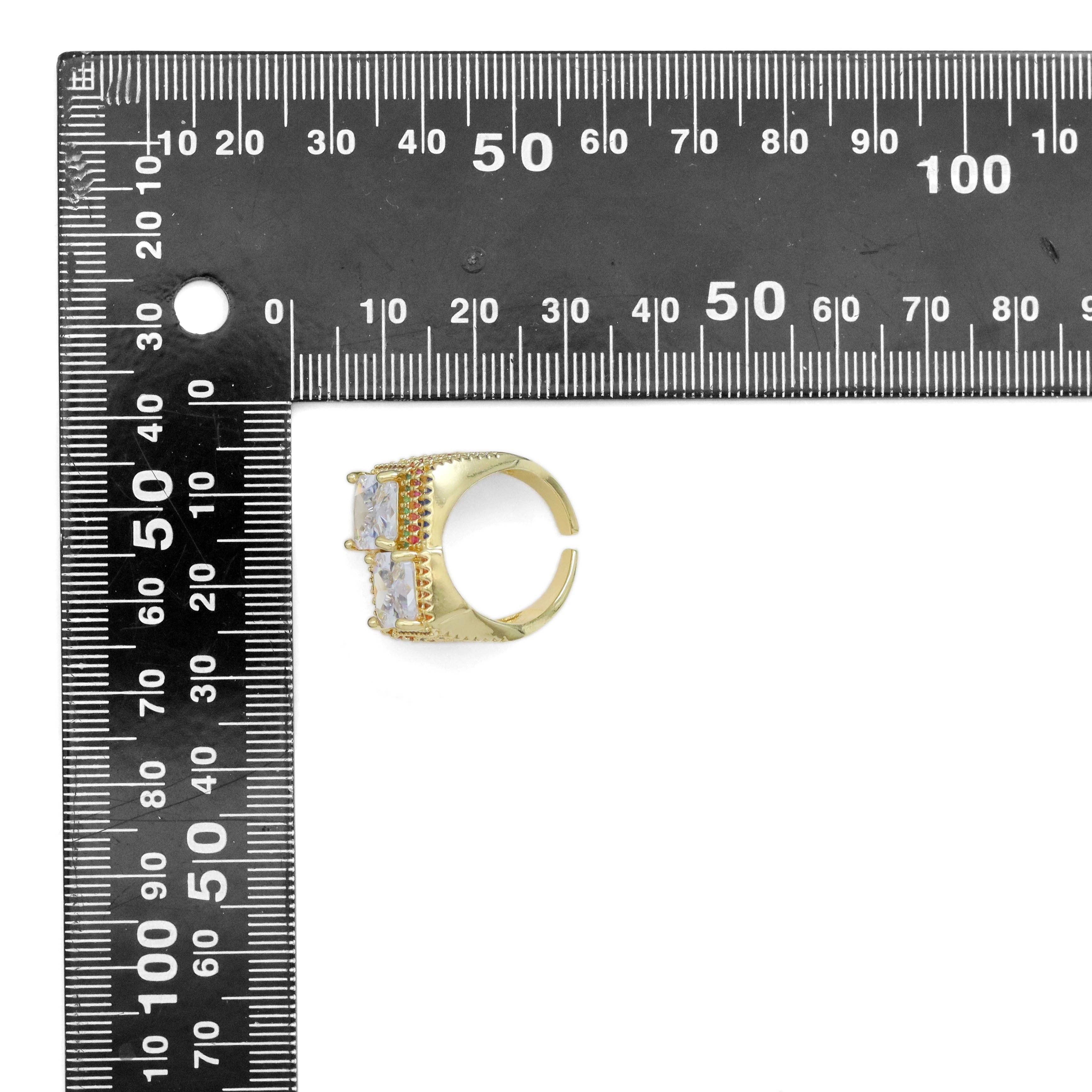 Clear CZ Two Big Square Statement Adjustable Ring, Sku#LX542