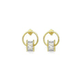 Gold CZ Wheel Round Ring  Stud Earrings, Sku#LK878