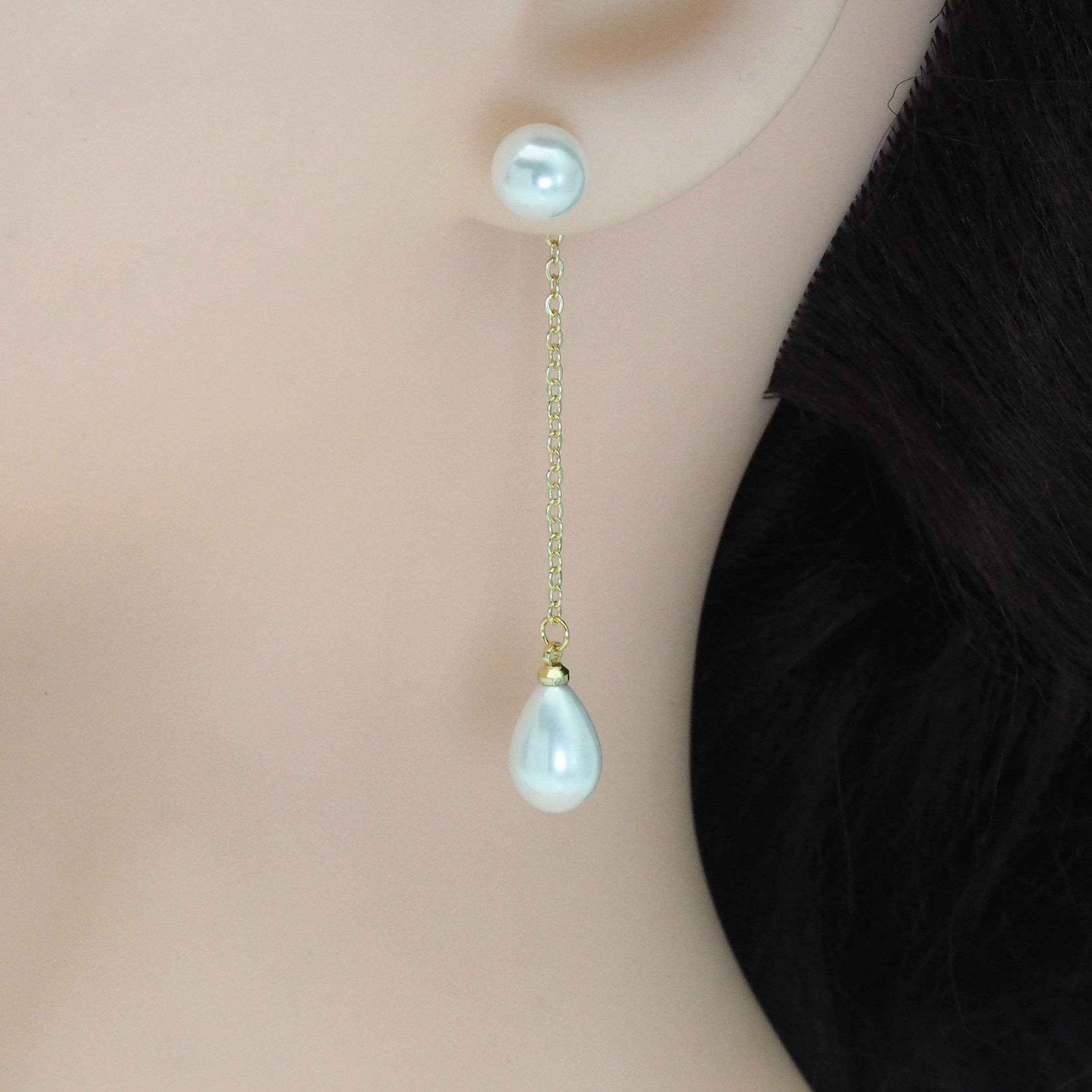 Gold Silver pearl drop Pearl Dangle Earrings, Sku#EF454