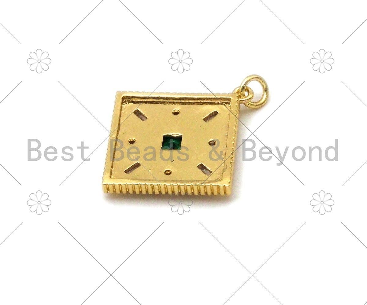 Baguette CZ Micro Pave Rhombus Shape Pendant/Charm, 18K Gold Filled Green CZ Charm,Necklace Bracelet Charm Pendant,28x25mm,Sku#L582